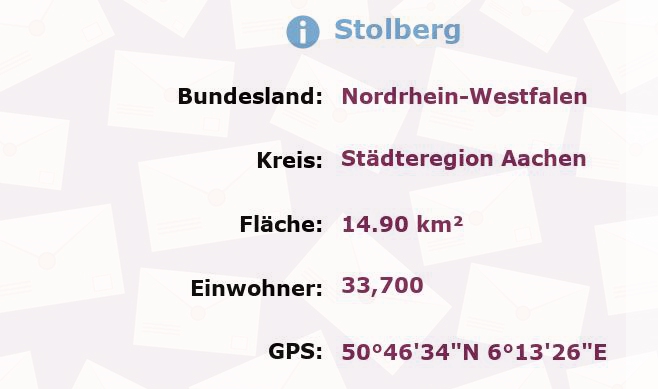 3 Postleitzahlen in Stolberg, Nordrhein-Westfalen