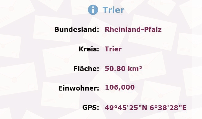 6 Postleitzahlen in Trier, Rheinland-Pfalz