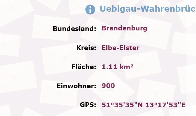 2 Postleitzahlen in Uebigau-Wahrenbrück, Brandenburg