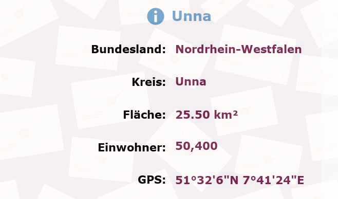 3 Postleitzahlen in Unna, Nordrhein-Westfalen
