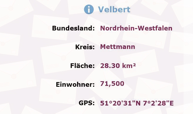 4 Postleitzahlen in Velbert, Nordrhein-Westfalen