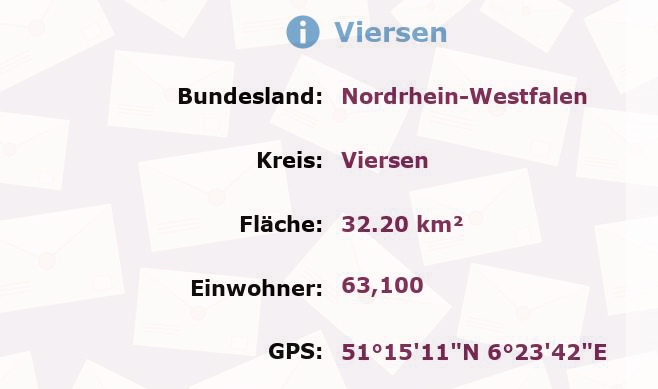 4 Postleitzahlen in Viersen, Nordrhein-Westfalen