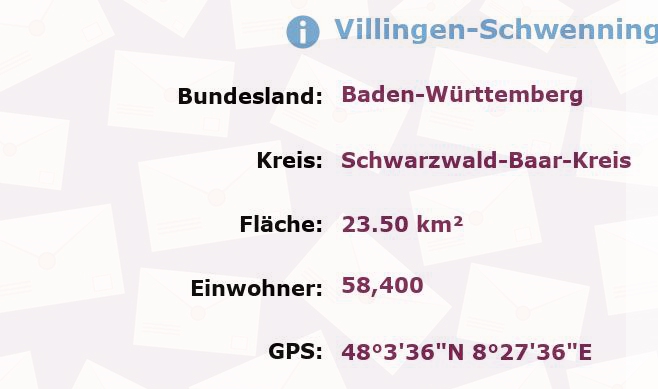 5 Postleitzahlen in Villingen-Schwenningen, Baden-Württemberg