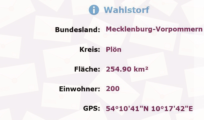 1 Postleitzahl in Wahlstorf, Mecklenburg-Vorpommern