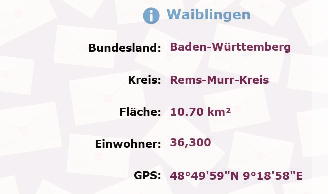 3 Postleitzahlen in Waiblingen, Baden-Württemberg