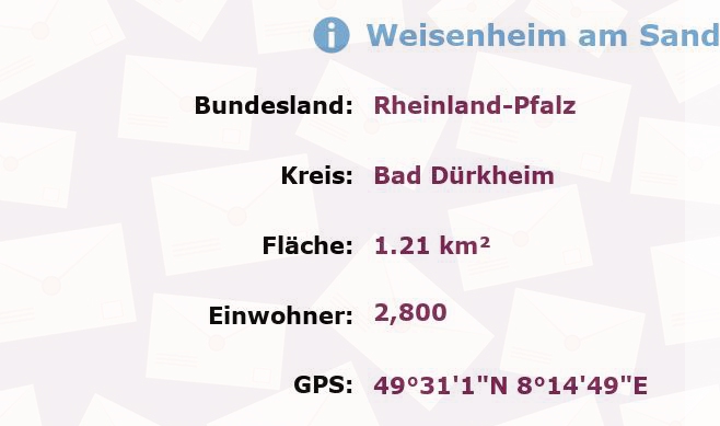 1 Postleitzahl in Weisenheim am Sand, Rheinland-Pfalz