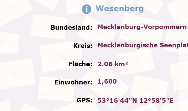 1 Postleitzahl in Wesenberg, Mecklenburg-Vorpommern