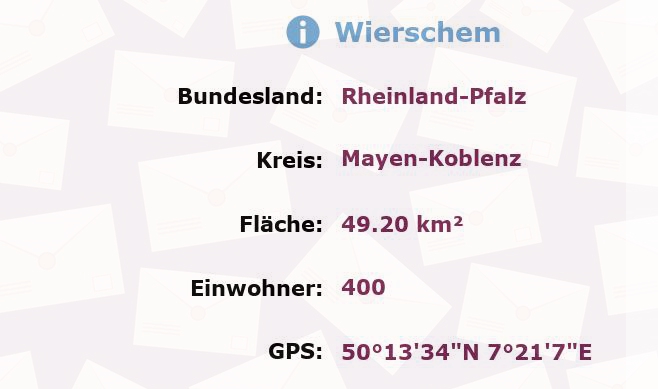 1 Postleitzahl in Wierschem, Rheinland-Pfalz