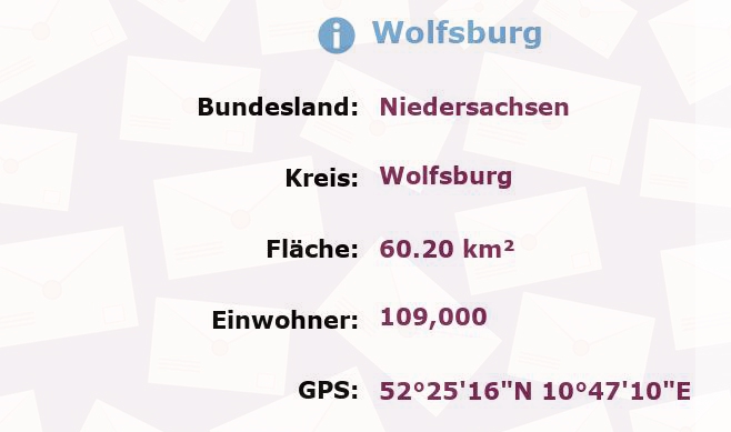 5 Postleitzahlen in Wolfsburg, Niedersachsen