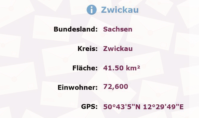 11 Postleitzahlen in Zwickau, Sachsen
